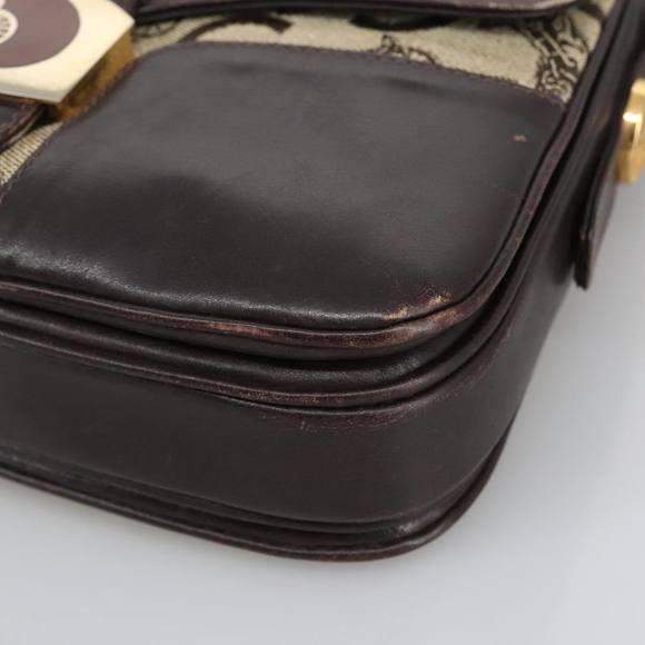 CELINE C Sulky Shoulder Bag Canvas Leather Beige Brown Gold...